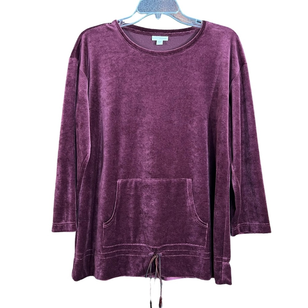 Pure Jill Burgundy Velvet Long Sleeve Kangaroo Pocket Top Women's Size Large